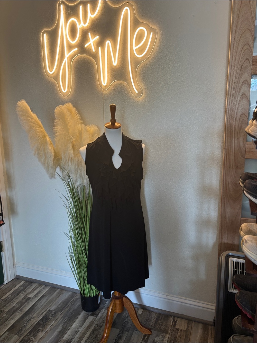 LITTLE Classic Black Sleeveless Ruffle Neck Dress!!